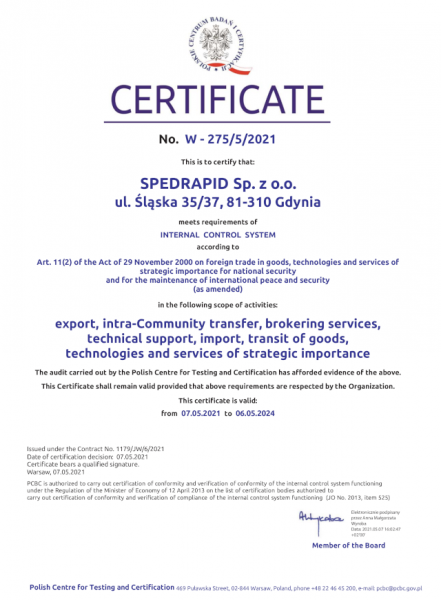 W 275 5 2021 SPEDRAPID certificate ang3