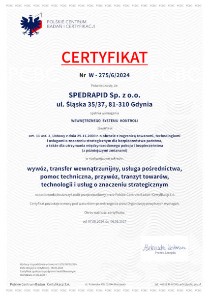 W 275 6 2024 SPEDRAPID cert pol sign